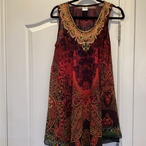 Elegant Red and Green Midi Dress